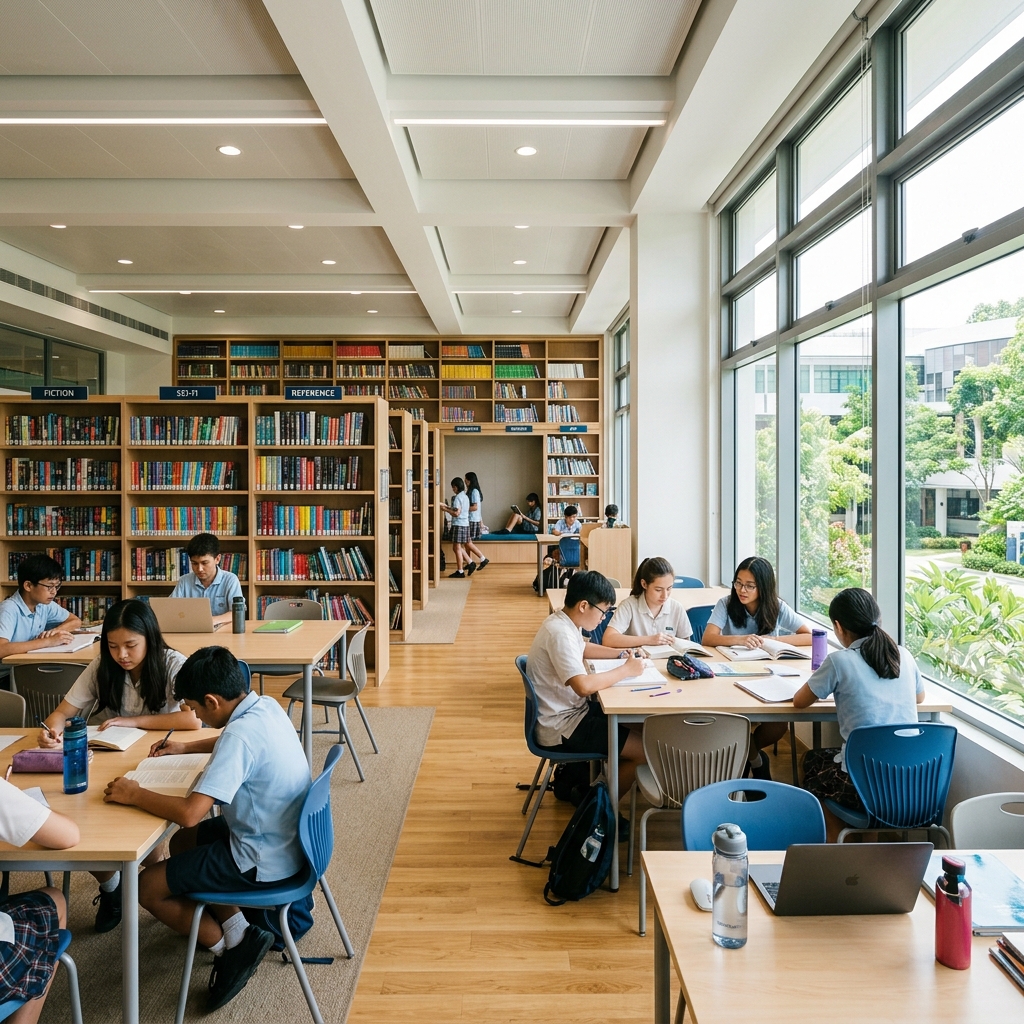 Bright spacious school library