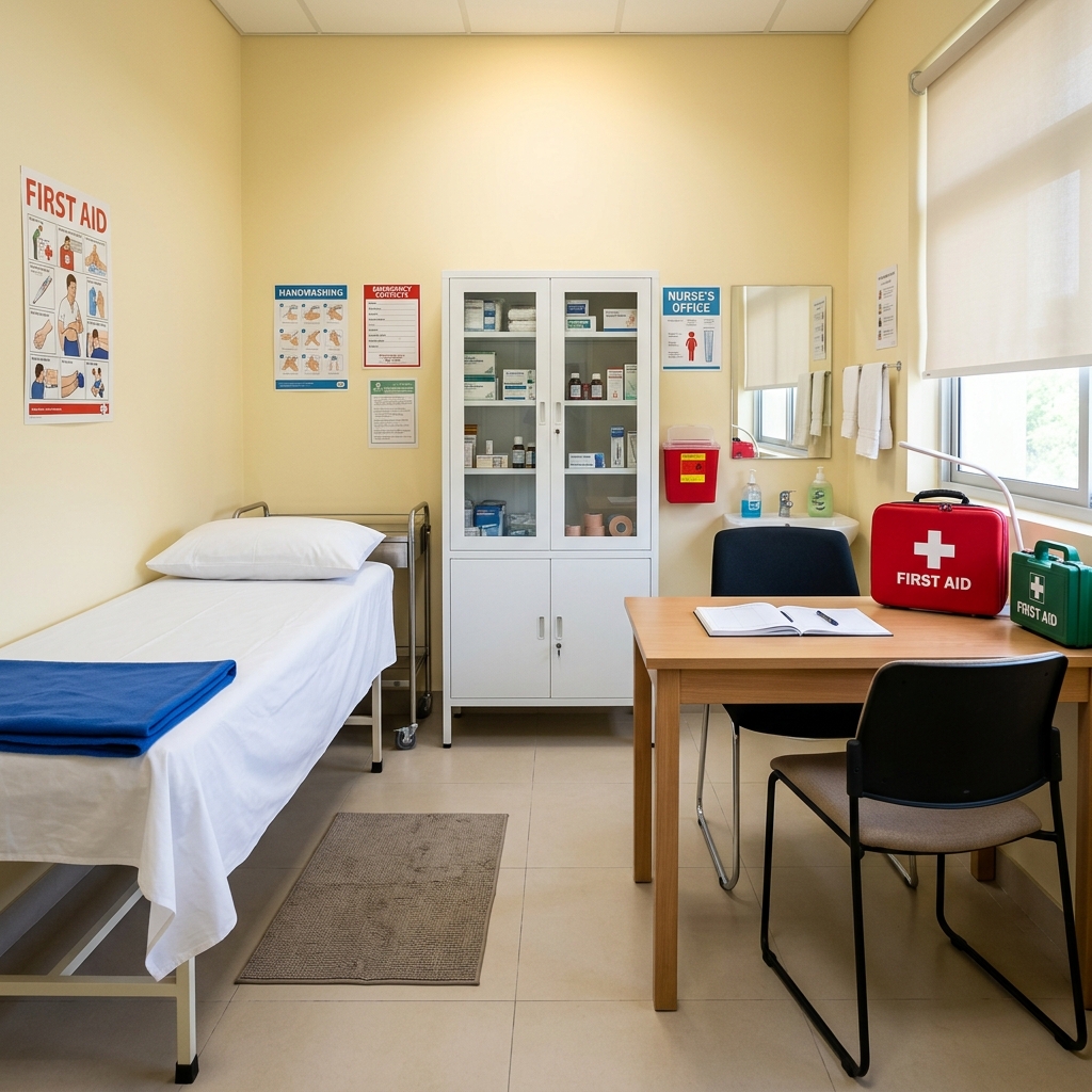 Clean organized school medical room